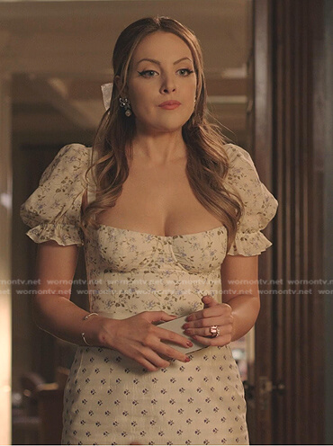 Fallon's white floral puff sleeve dress on Dynasty
