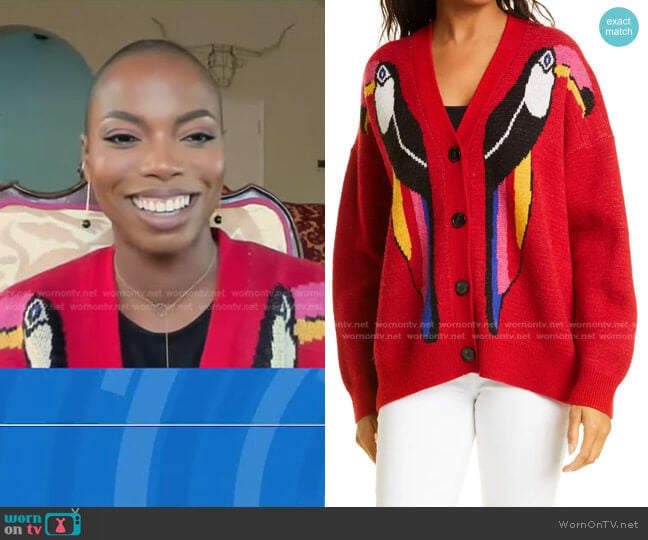 Toucan Cardigan by Farm Rio worn by Sasheer Zamata on GMA