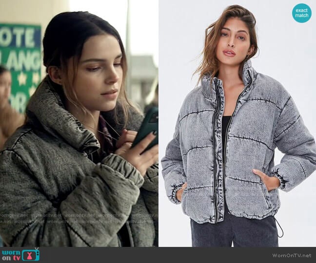 Forever 21 Denim Puffer Jacket worn by Sarah Cushing (Inde Navarrette) on Superman and Lois