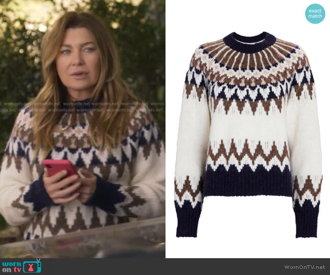  Fair Isle Crew Sweater by Frame worn by Meredith Grey (Ellen Pompeo) on Greys Anatomy