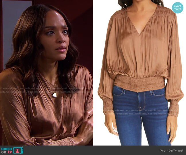 WornOnTV: Lani’s bronw v-neck satin top on Days of our Lives | Sal ...