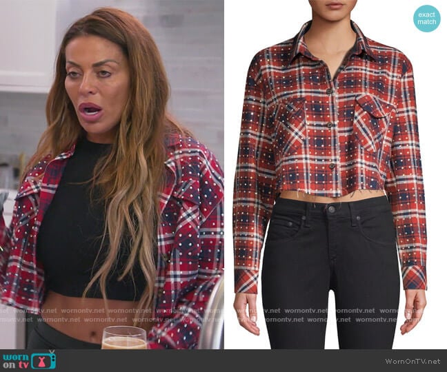 Rhinestone Flannel Plaid Button-Down Shirt by Frankie B worn by Dolores Catania on The Real Housewives of New Jersey