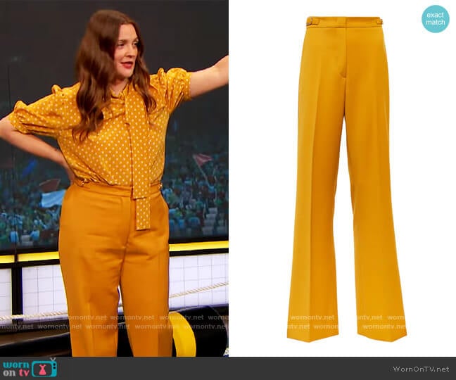 Vesta high-rise flared pants by Gabriela Hearst worn by Drew Barrymore on The Drew Barrymore Show