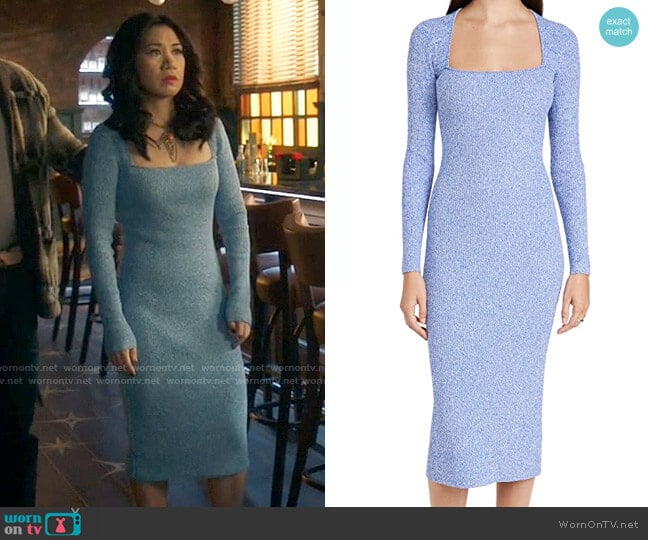 Ganni Mélange Ribbed-knit fitted dress worn by Melody Bayani (Liza Lapira) on The Equalizer