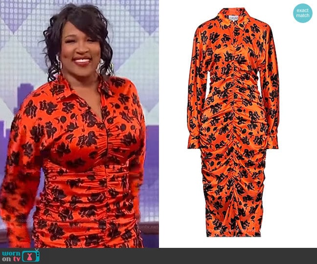 Floral Satin Dress by Ganni worn by Kym Whitley on The Wendy Williams Show