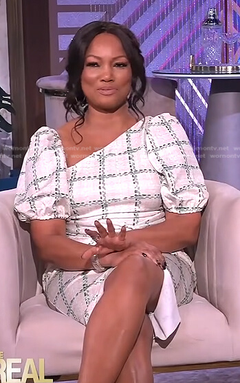 Garcelle's white check puff sleeve dress on The Real