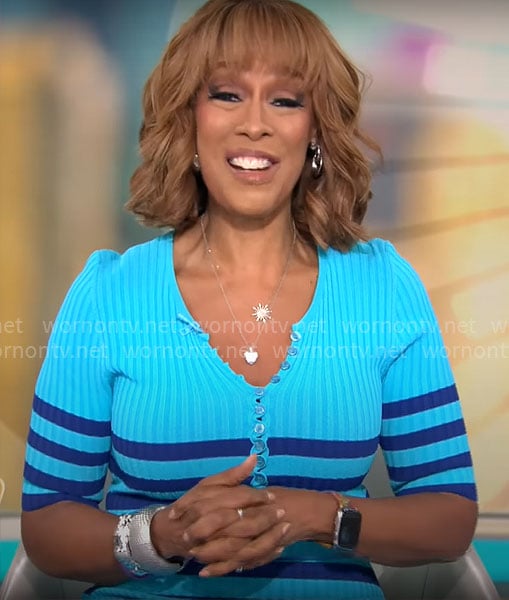 Gayle's blue striped ribbed dress on CBS Mornings