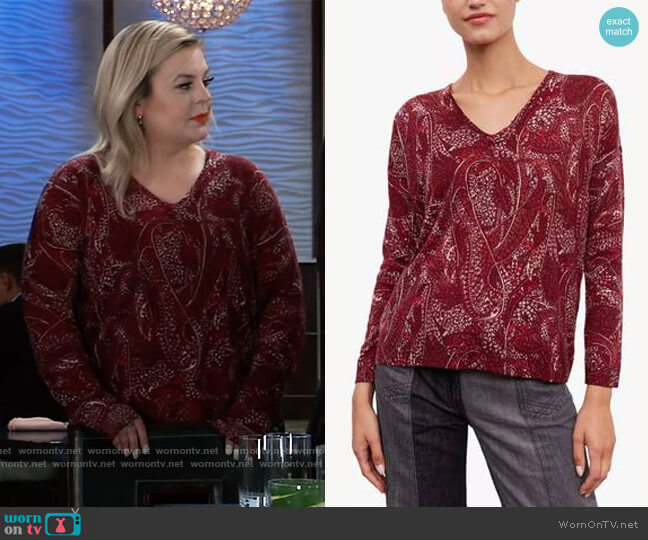 Leaf Print Wool Jumper by Gerard Darel  worn by Maxie Jones (Kirsten Storms) on General Hospital