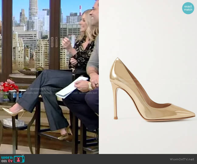 Gianvito 105 Metallic Leather Pumps by Gianvito Rossi worn by Kelly Ripa on Live with Kelly and Mark