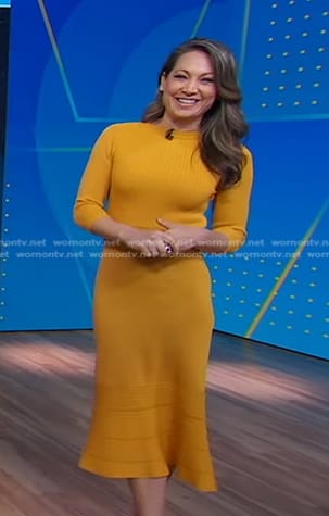 Ginger’s yellow knit midi dress on Good Morning America