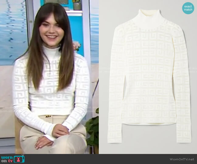 Jacquard-Knit Turtleneck Sweater by Givenchy worn by Emilia Jones on Today