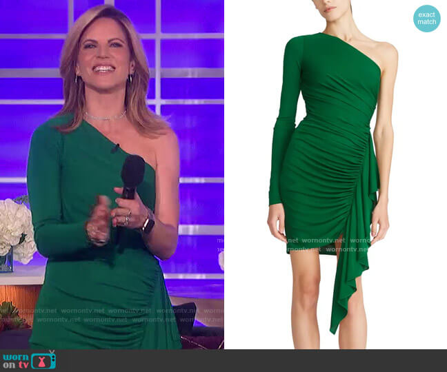 Lori One-Shoulder Jersey Minidress by Halston worn by Natalie Morales  on The Talk