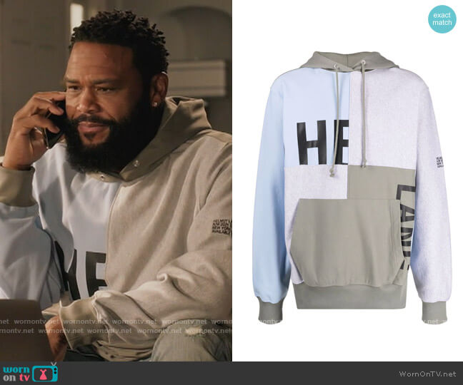 Logo-print Pullover Hoodie by Helmut Lang worn by Andre Johnson (Anthony Anderson) on Blackish