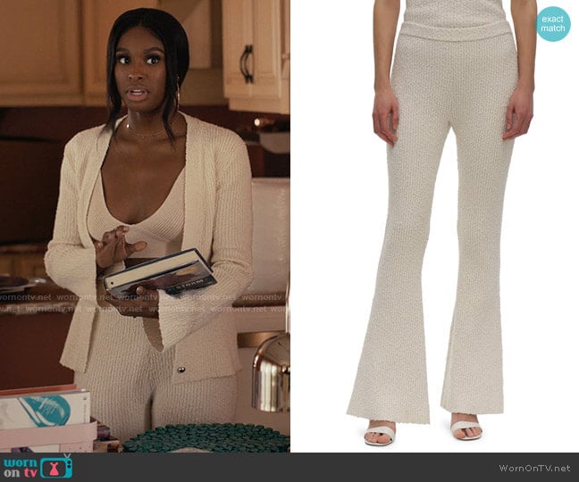 Helmut Lang Ribbed Boucle Flare Pants worn by Hilary Banks (Coco Jones) on Bel-Air