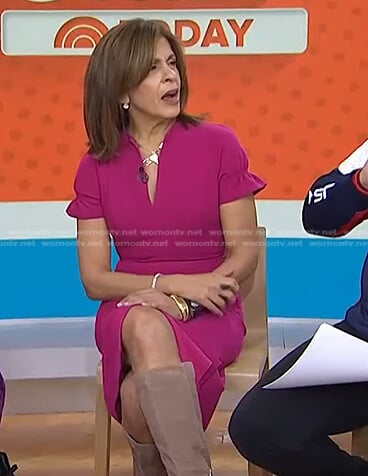 Hoda’s pink ruffle sleeve v-neck dress on Today