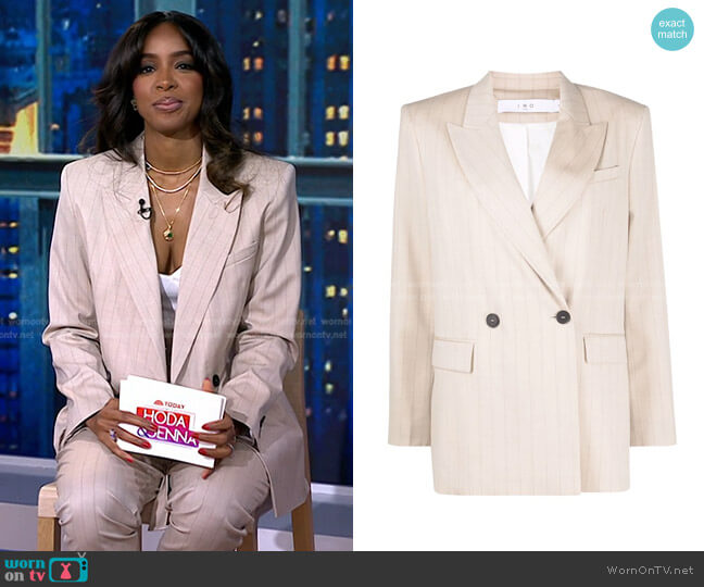 WornOnTV: Kelly Rowland’s beige pinstripe blazer and belted pants on ...