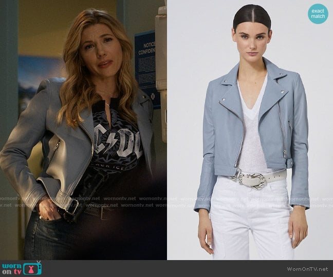 IRO Kolmar Leather Jacket in Calm Blue worn by Jenny Hoyt (Katheryn Winnick) on Big Sky