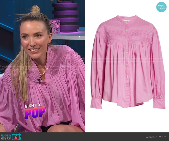 Plalia Pintuck Cotton Blouse by Isabel Marant Étoile worn by Jackie Schimmel on E! News Nightly Pop 