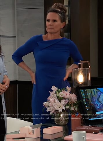 Lucy’s blue folded neck sheath on General Hospital