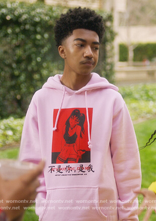 Jack's pink anime graphic hoodie on Grown-ish