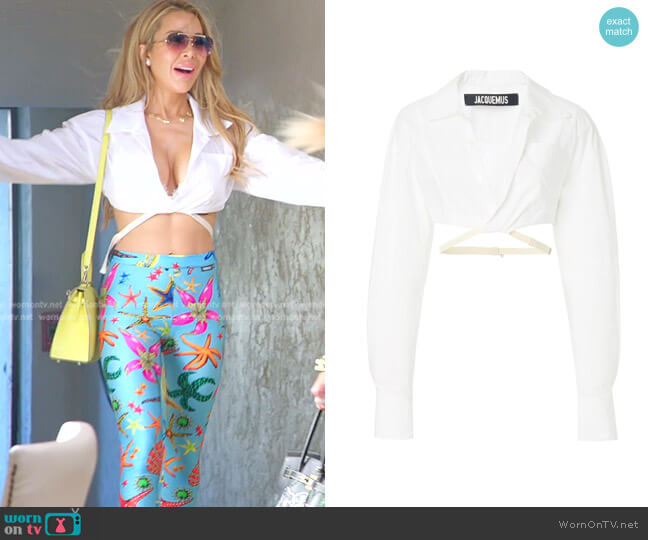 Laurier Tie-Detailed Cotton Cropped Shirt by Jacquemus worn by Lisa Hochstein (Lisa Hochstein) on The Real Housewives of Miami