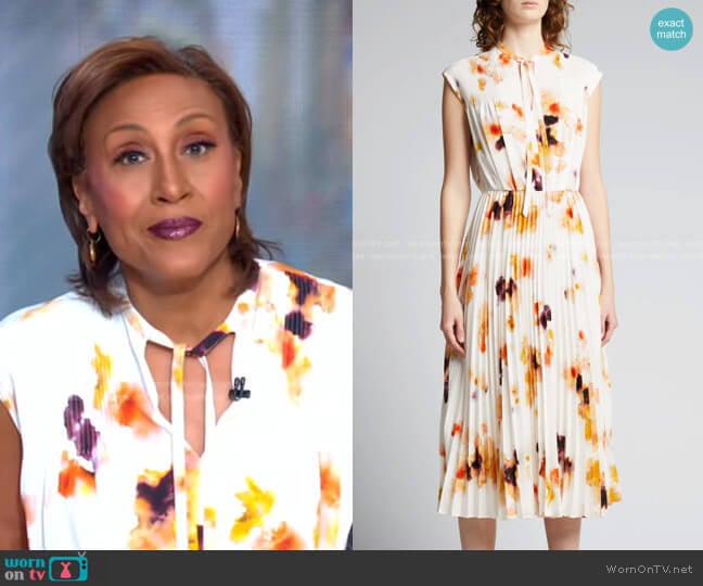 Floral-Print Crepe Neck-Tie Pleated Dress by Jason Wu worn by Robin Roberts on Good Morning America