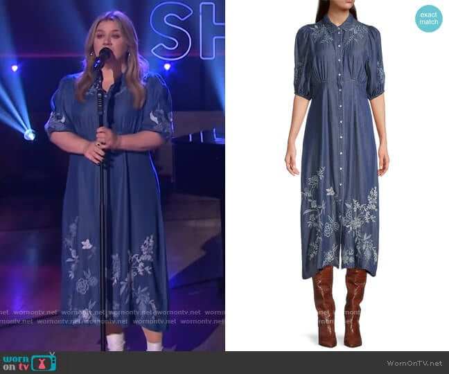 Jacqueline Puff Sleeve Midi Dress by Johnny Was worn by Kelly Clarkson on The Kelly Clarkson Show