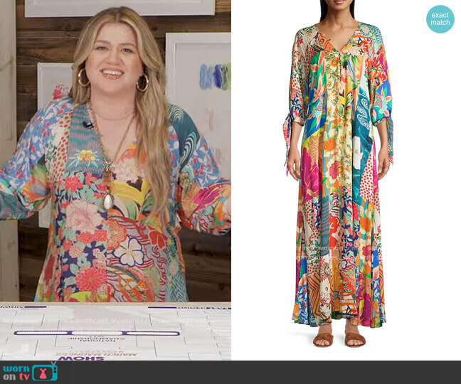 Plus Size Gracie Long Printed Coverup Dress by Johnny Was worn by Kelly Clarkson on The Kelly Clarkson Show