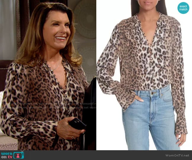 Joie Tariana Leopard Blouse worn by Sheila Carter (Kimberlin Brown) on The Bold and the Beautiful