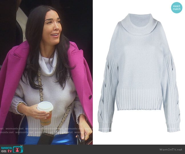 WornOnTV: Noella’s blue cable knit sleeve sweater on The Real ...