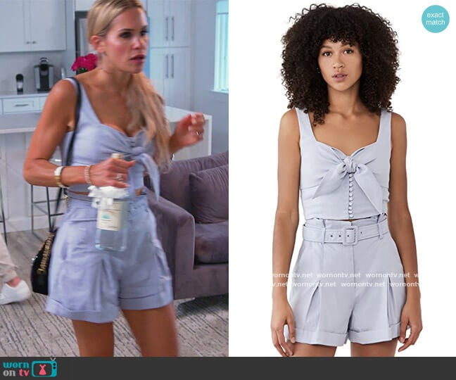 Layla Linen Top and Shorts by Jonathan Simkhai worn by Jackie Goldschneider on The Real Housewives of New Jersey