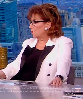 Joy’s white contrast lapel blazer on The View