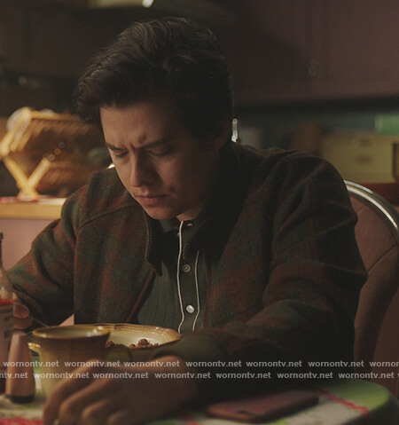 Jughead's green polo and plaid jacket on Riverdale