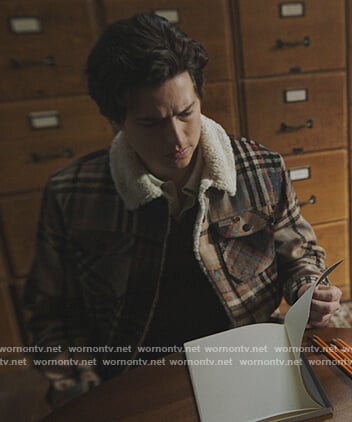 Jughead’s brown plaid sherpa jacket on Riverdale