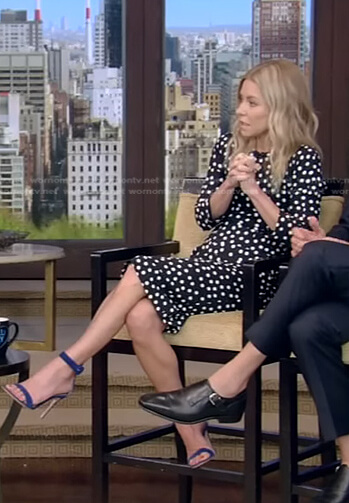 Kelly's black polka dot dress on Live with Kelly and Ryan