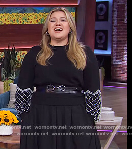 Kelly’s black sleeve embellished sweater on The Kelly Clarkson Show