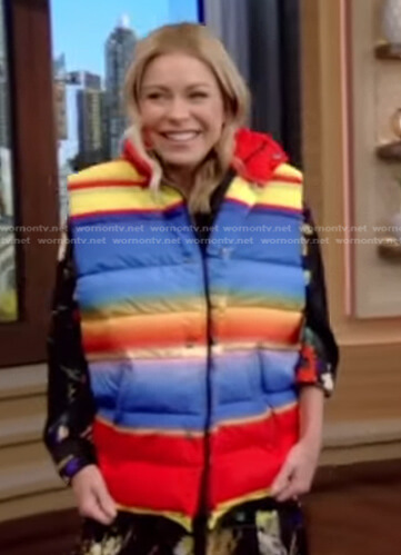 WornOnTV: Kelly’s multicolor striped down vest on Live with Kelly and ...