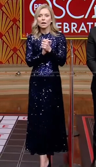 Kelly's sequin long sleeve maxi dress on Live with Kelly and Ryan