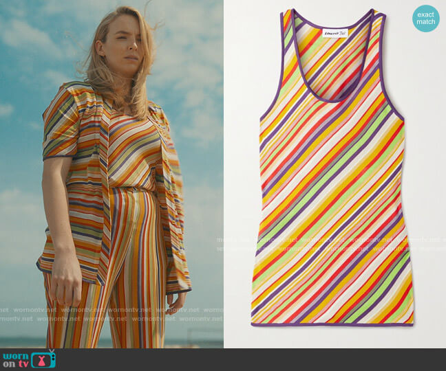 Stripe Silk Blend Tank by Kenneth Ize worn by Villanelle (Jodie Comer) on Killing Eve