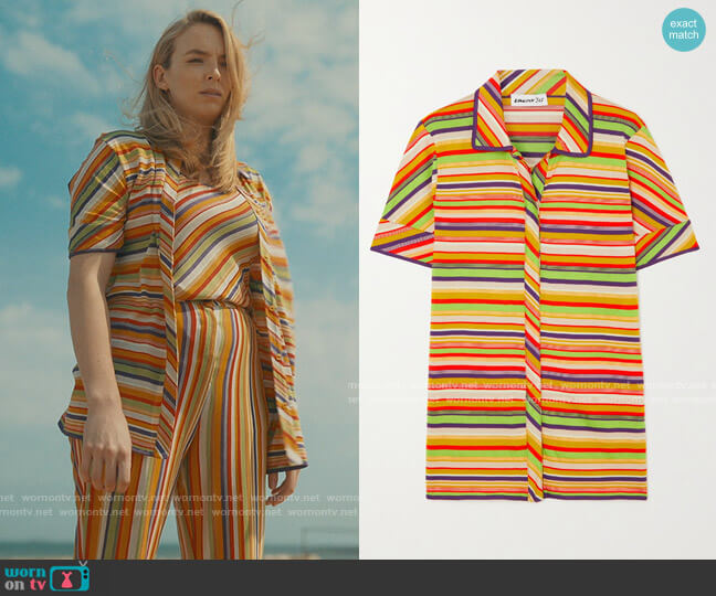 Striped Silk Blend Shirt by Kenneth Ize worn by Villanelle (Jodie Comer) on Killing Eve