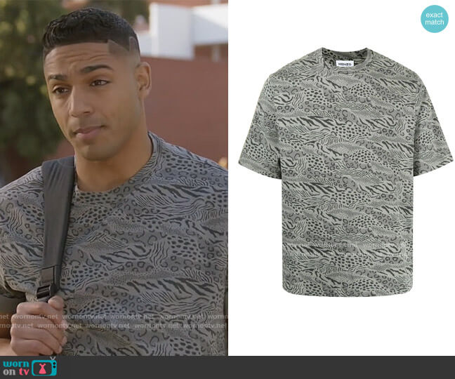 All-Over Animal Print T-Shirt by Kenzo worn by Michael Evans Behling on All American worn by Jordan Baker (Michael Evans Behling) on All American