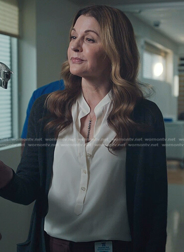 Kit's ivory band collar blouse on The Resident
