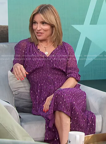 Kit's purple printed smocked waist dress on Access Hollywood