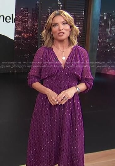 Kit’s purple printed smocked waist dress on Access Hollywood