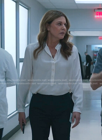 Kit's ivory band collar blouse on The Resident