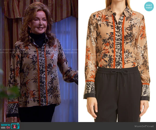 Gracie Border Print Silk Blouse by Kobi Halperin worn by Maggie Horton (Suzanne Rogers) on Days of our Lives