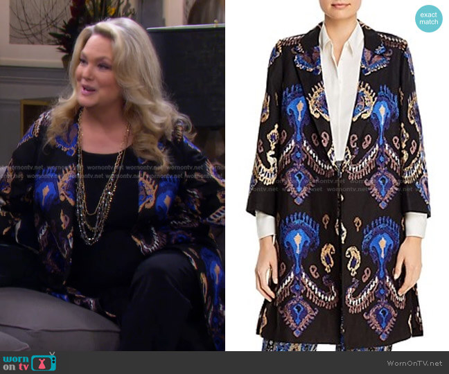 Paige Embroidered Coat by Kobi Halperin worn by Anna DiMera (Leann Hunley) on Days of our Lives