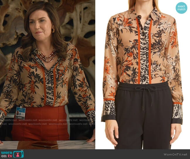 Kobi Halperin Gracie Border Print Silk Blouse worn by Vivian Katz (Wendy Crewson) on Good Sam