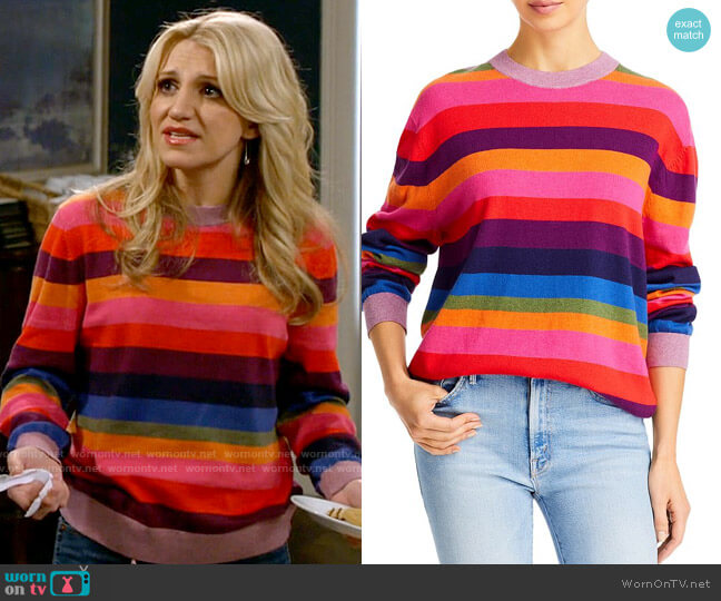 Gina’s rainbow striped sweater on B Positive