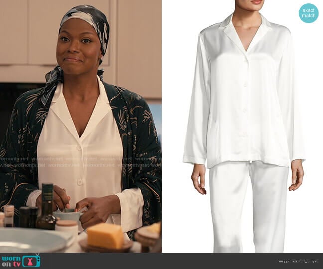 La Perla Ivory Silk Long-Sleeve Pajama Set worn by Vivian Banks (Cassandra Freeman) on Bel-Air